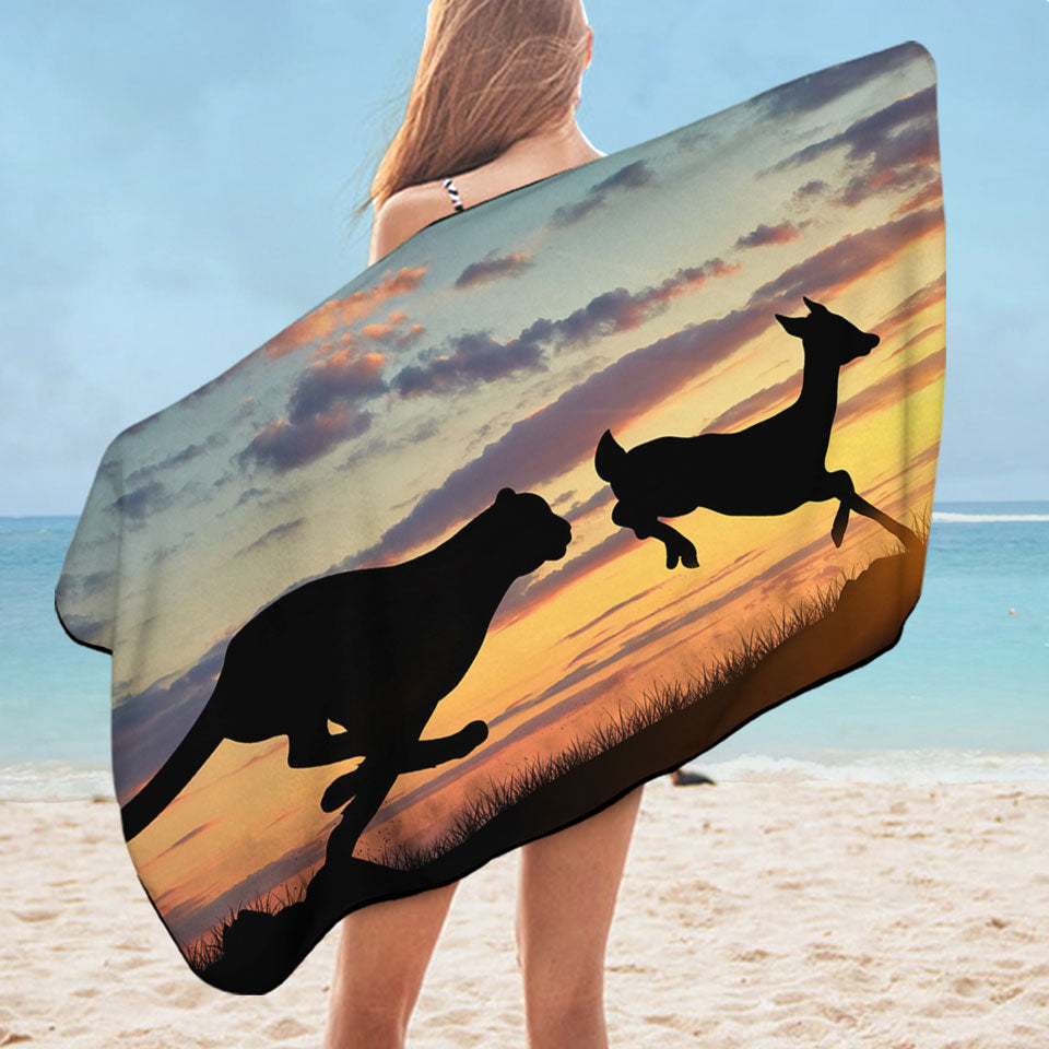 Wildlife Sunset Lightweight Beach Towel Cheetah VS Impala