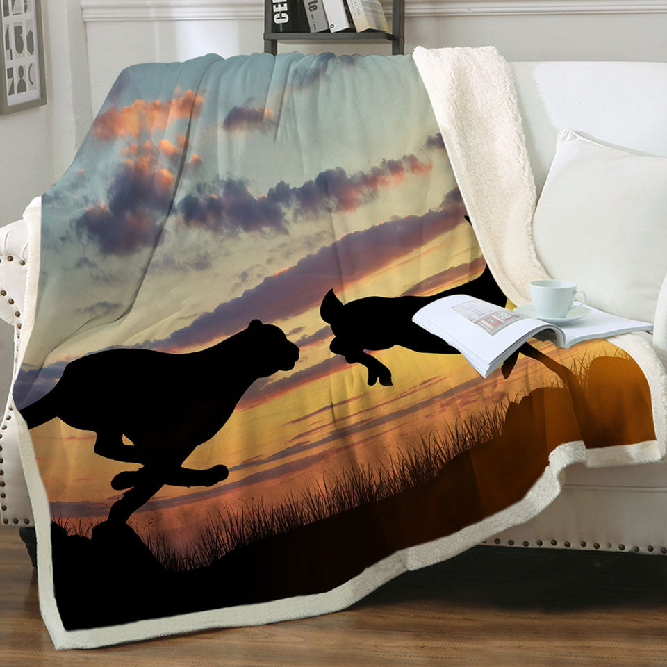 Wildlife Sunset Throw Blanket Cheetah VS Impala
