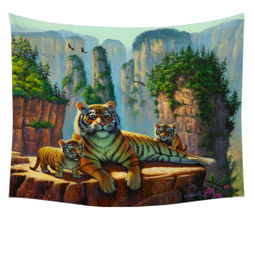 Wildlife Wall Decor with Animal Nature Art Zang Tigers Tapestry