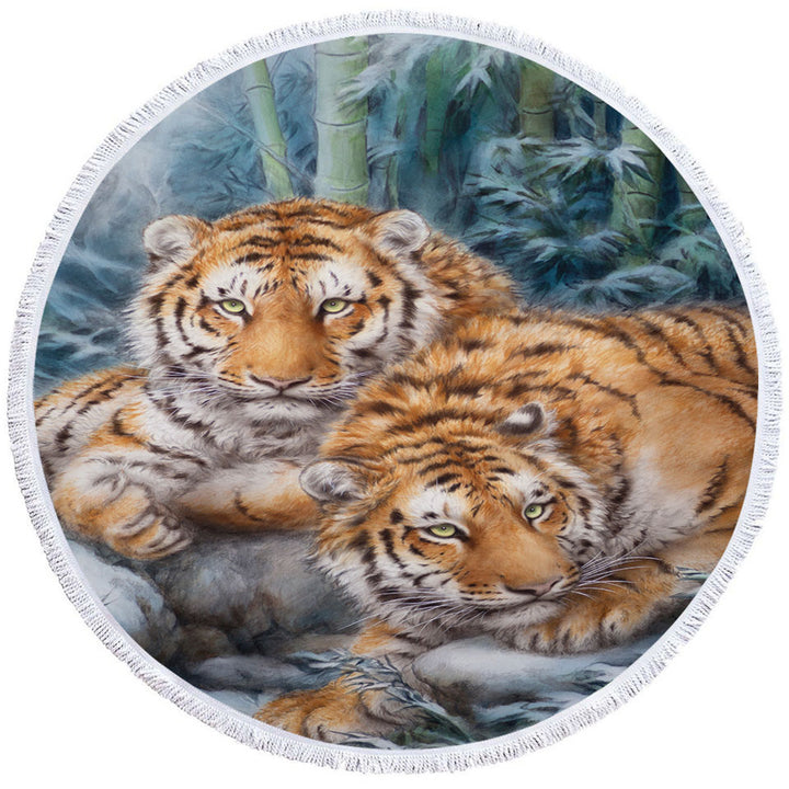 Winter Bamboos Wild Tigers Beach Towels for Guys