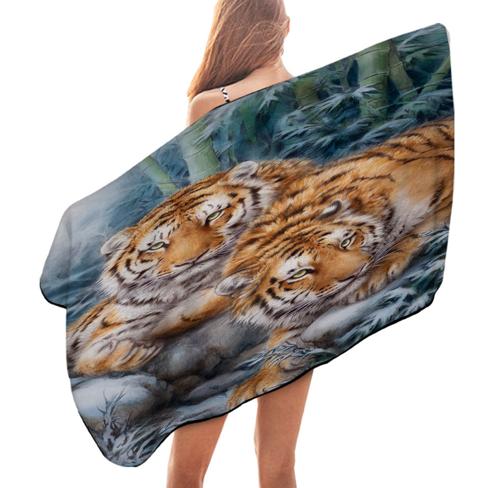 Winter Bamboos Wild Tigers Pool Towels for Guys