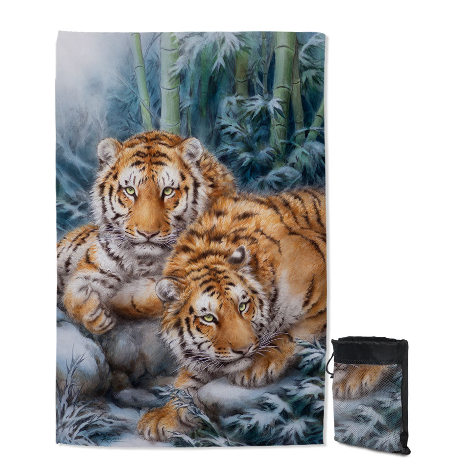 Winter Bamboos Wild Tigers Quick Dry Beach Towel for Guys