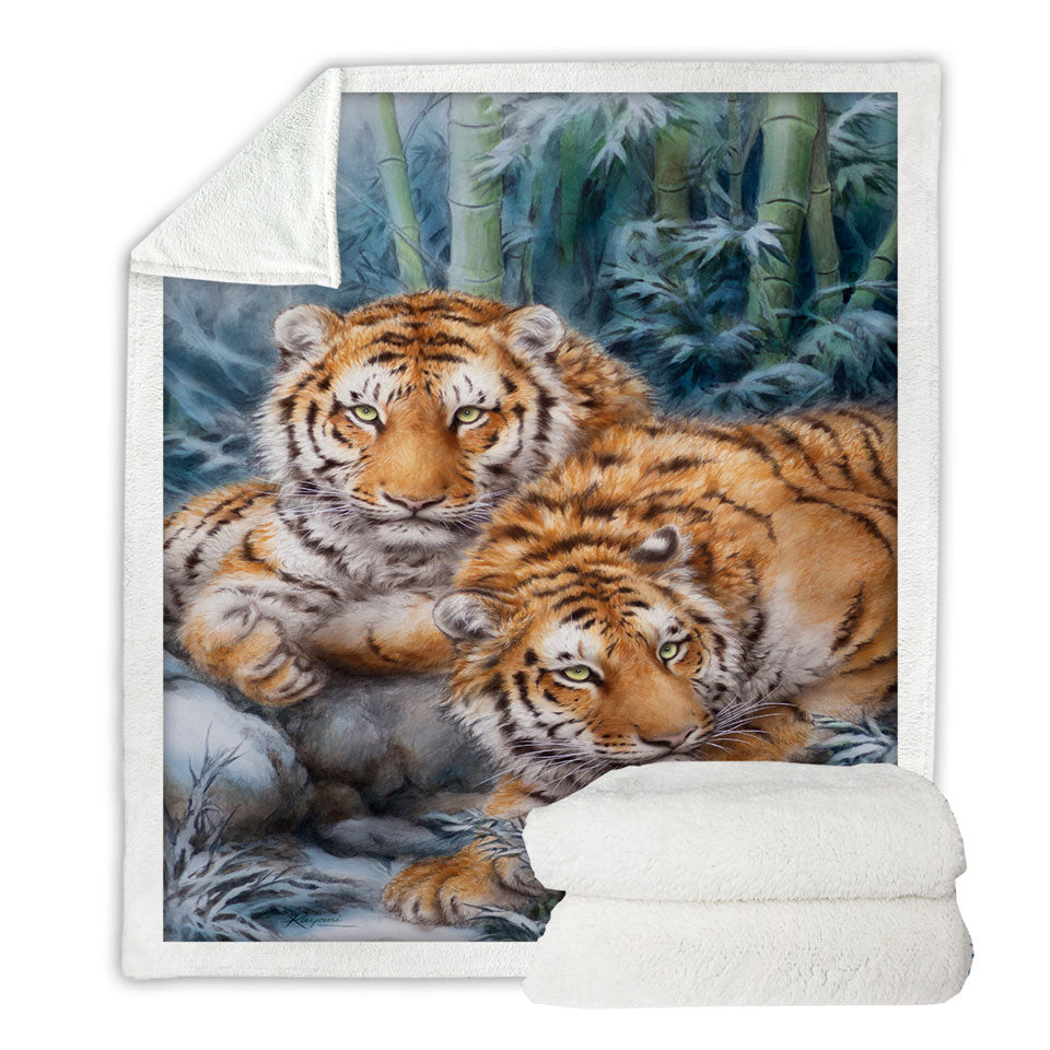 Winter Bamboos Wild Tigers Sofa Blankets for Guys
