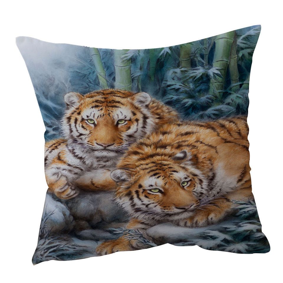 Winter Bamboos Wild Tigers Throw Cushions