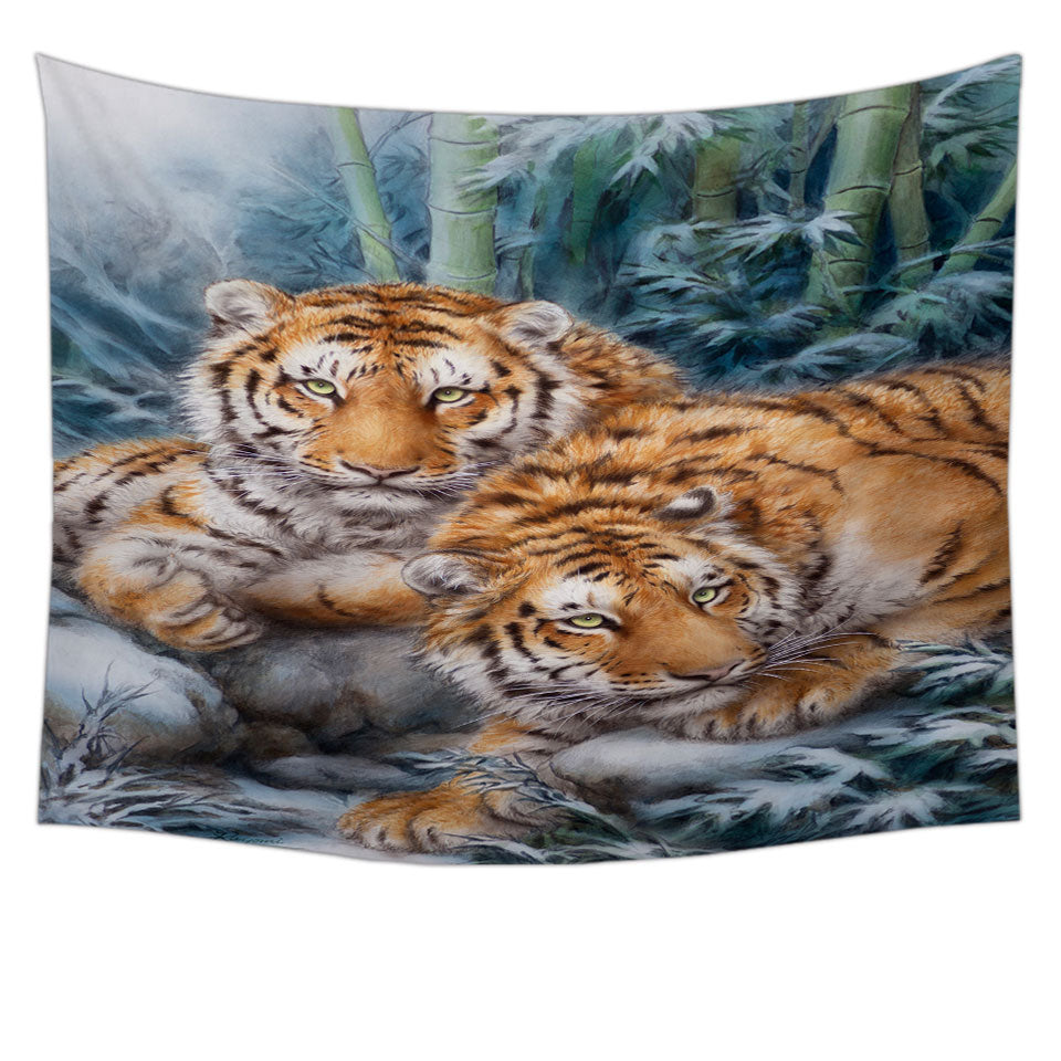 Winter Bamboos Wild Tigers Wall Decor for Guys