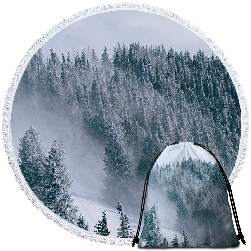 Winter Beach Towels and Bags Set Snowy Mountain Forest