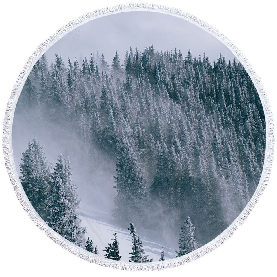 Winter Big Beach Towels Snowy Mountain Forest