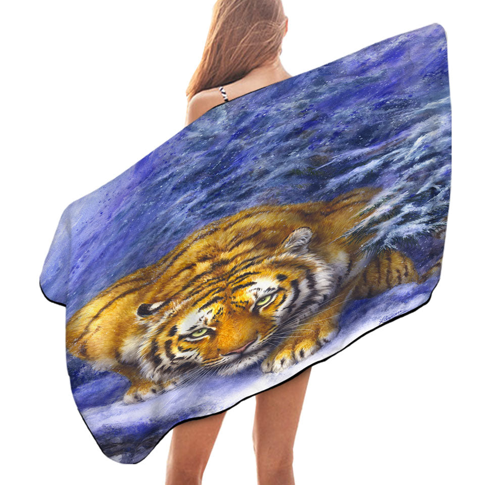 Winter Forest Cool Hunting Pose Tiger Beach Towels