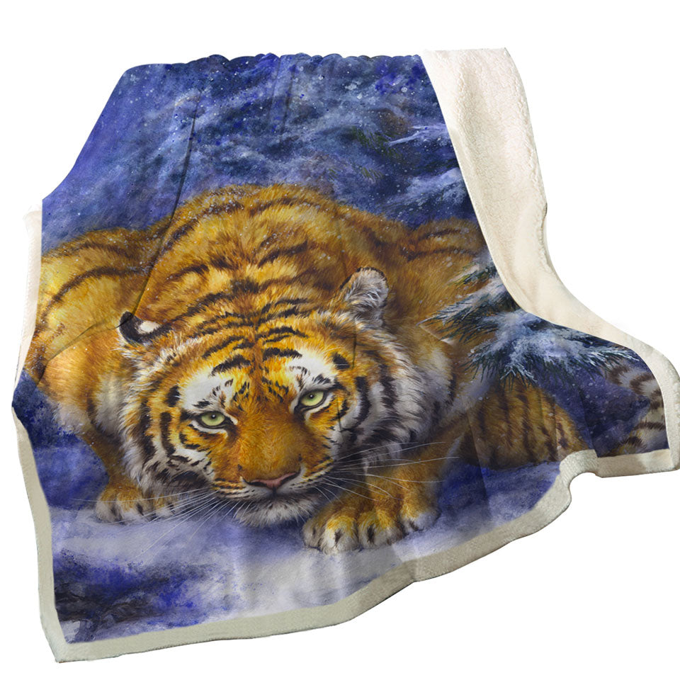 Winter Forest Cool Hunting Pose Tiger Sofa Blankets