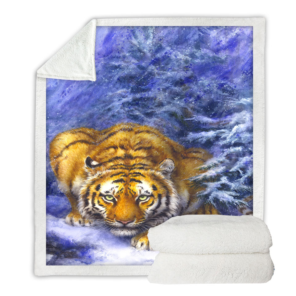 Winter Forest Cool Hunting Pose Tiger Throw Blanket