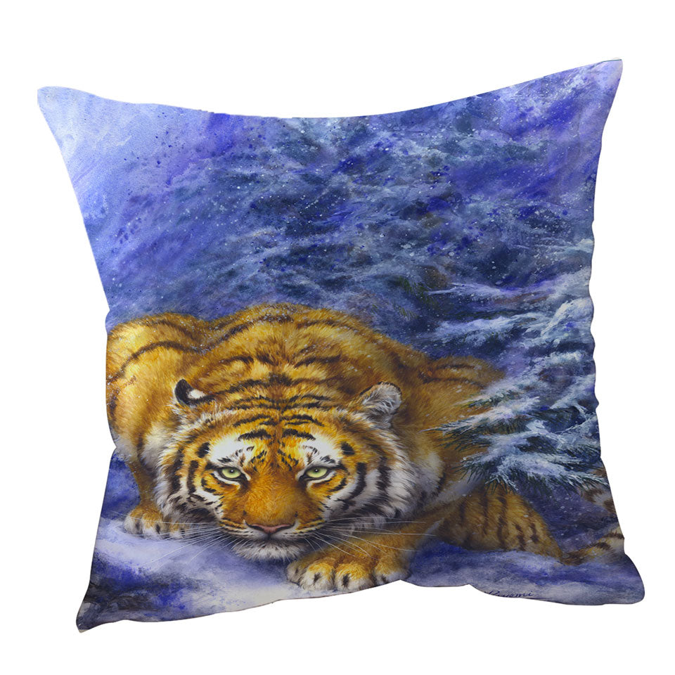 Winter Forest Cool Hunting Pose Tiger Throw Cushions