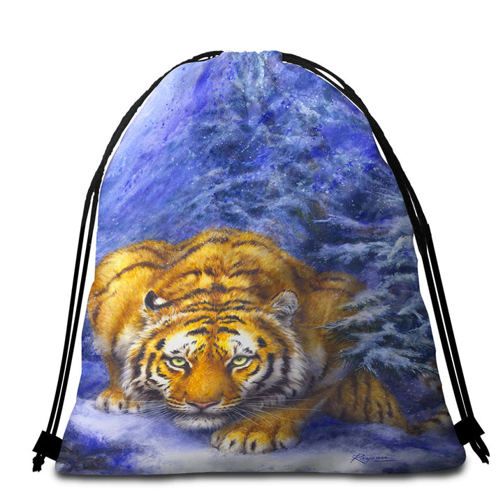 Winter Forest Cool Hunting Pose Tiger Travel Beach Towel