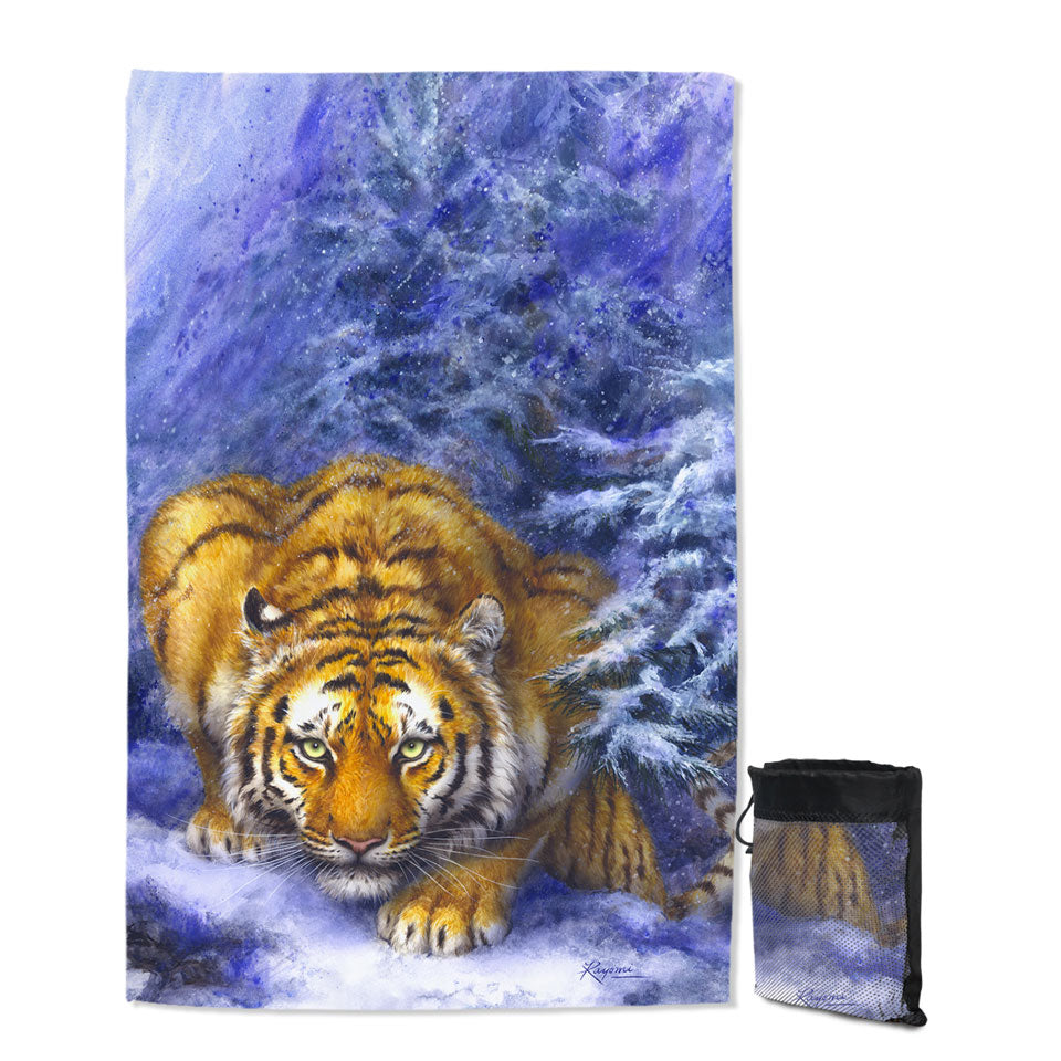 Winter Forest Cool Hunting Pose Tiger Unique Beach Towels