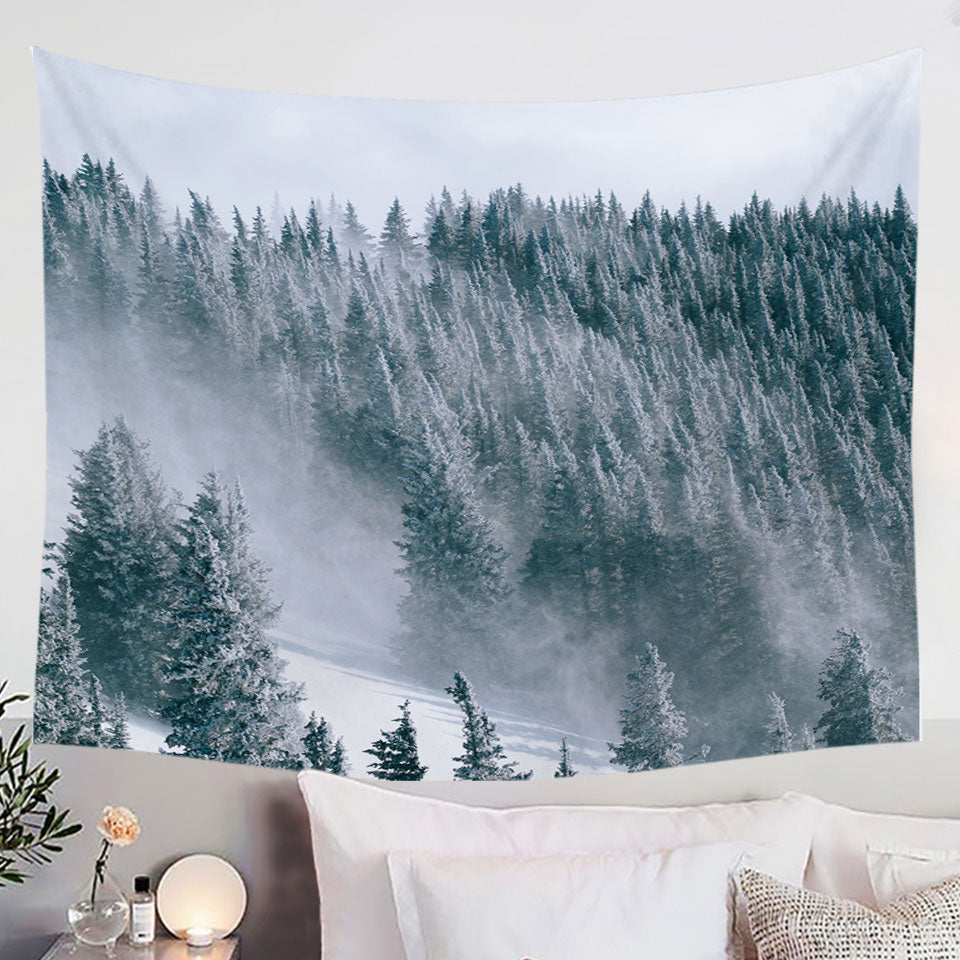 Winter Snowy Mountain Forest Tapestry Wall Hanging