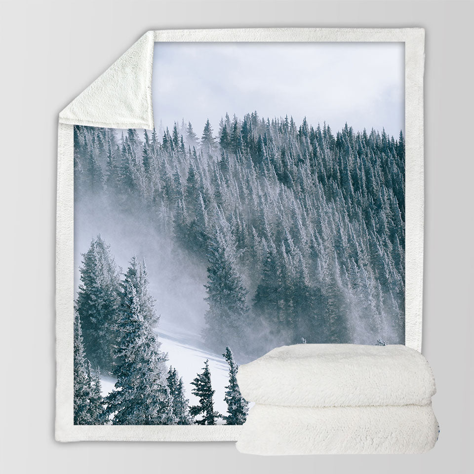 Winter Sofa Blankets Snowy Mountain Forest