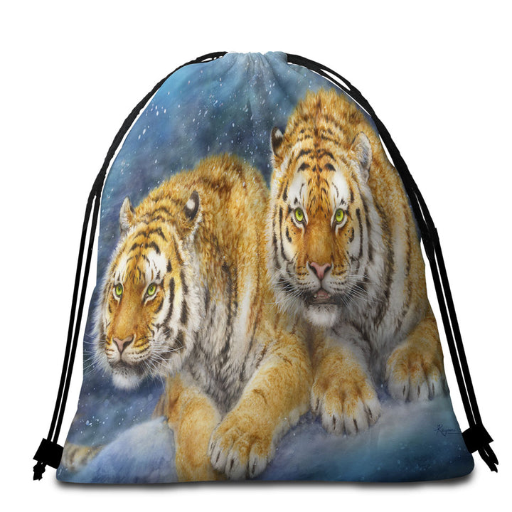 Winter Storm Tigers Beach Towel Bags