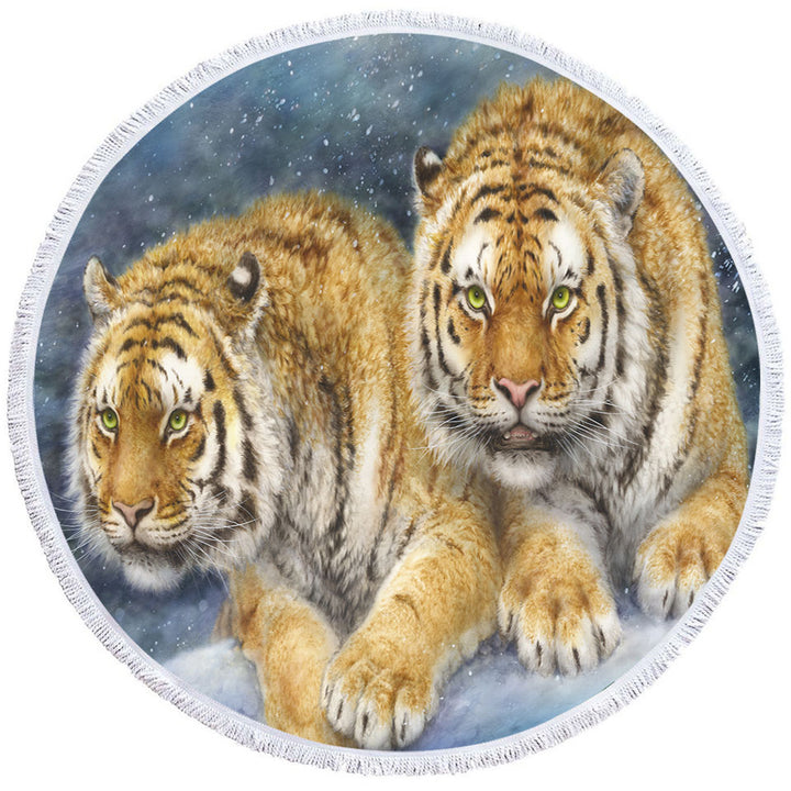 Winter Storm Tigers Beach Towels for Sale
