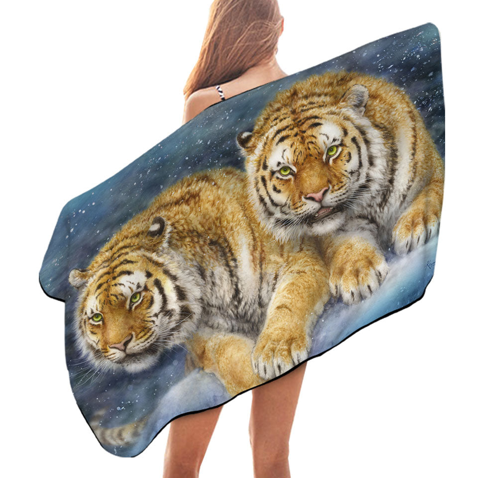 Winter Storm Tigers Beach Towels