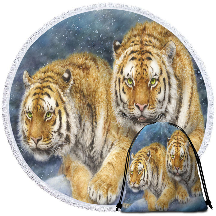 Winter Storm Tigers Circle Beach Towel