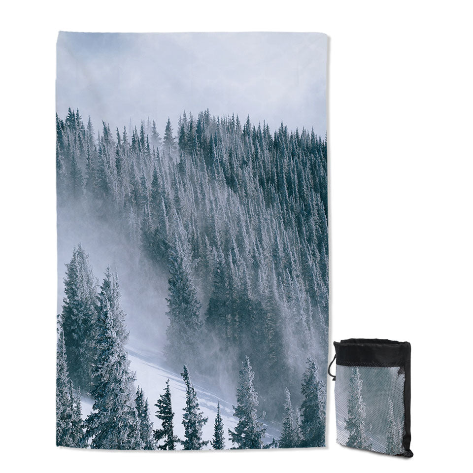 Winter Travel Beach Towel Snowy Mountain Forest
