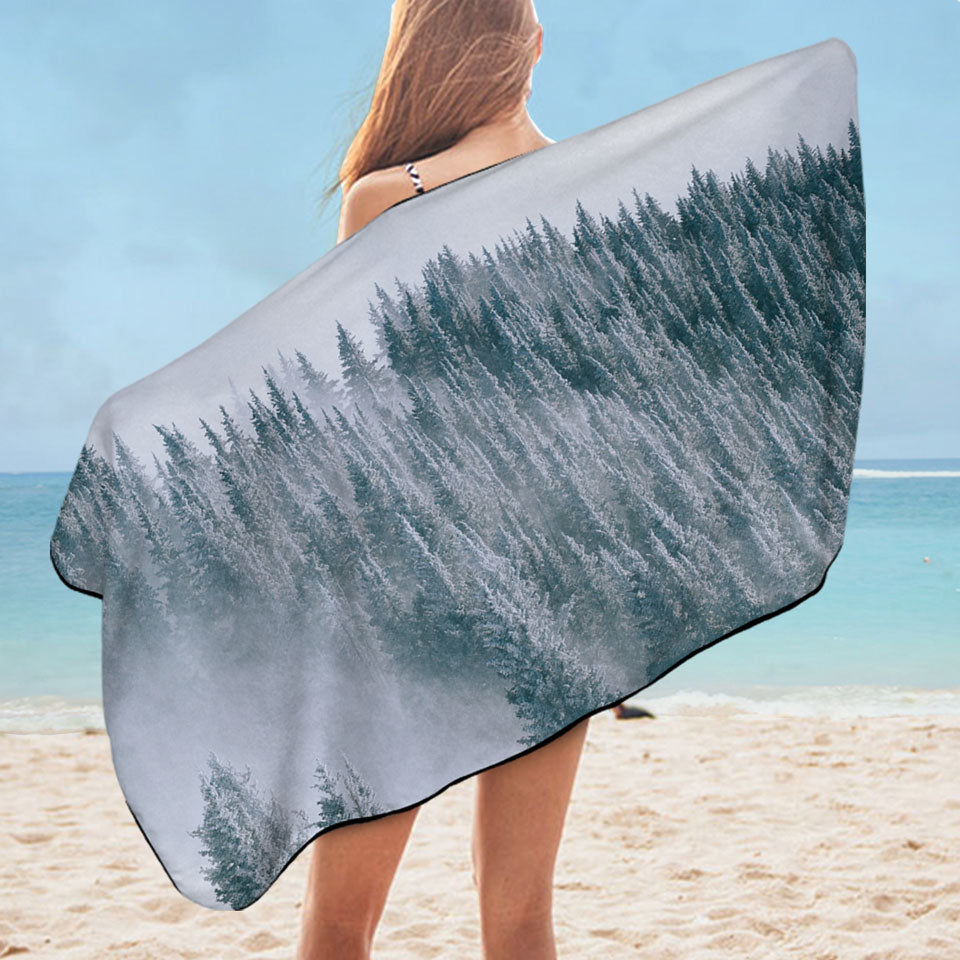 Winter Unique Beach Towels Snowy Mountain Forest
