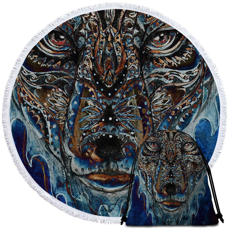 Wolf Round Beach Towel Tough Native American Painting