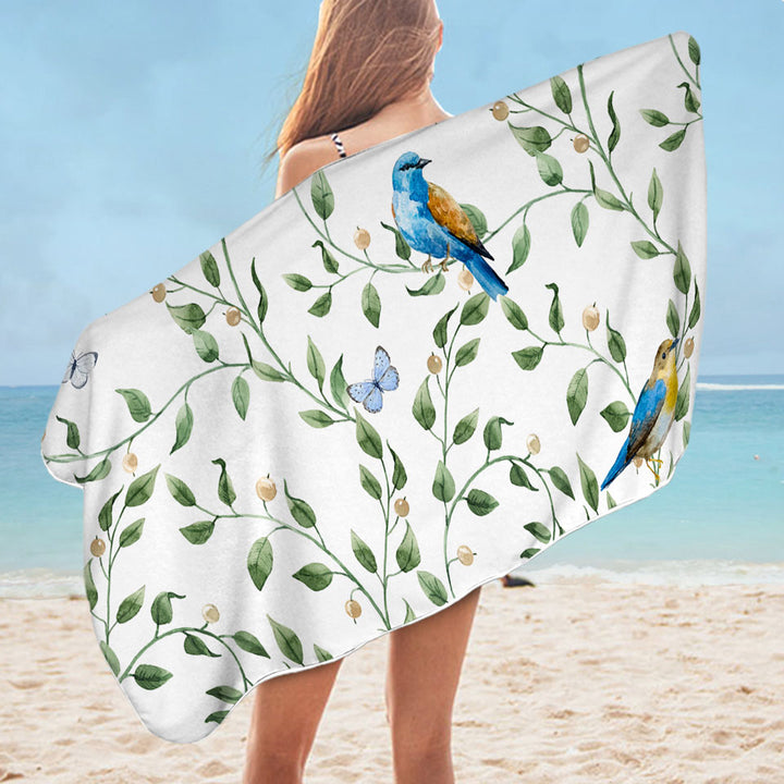 Womens Beach Towel Beautiful Birds and Butterflies