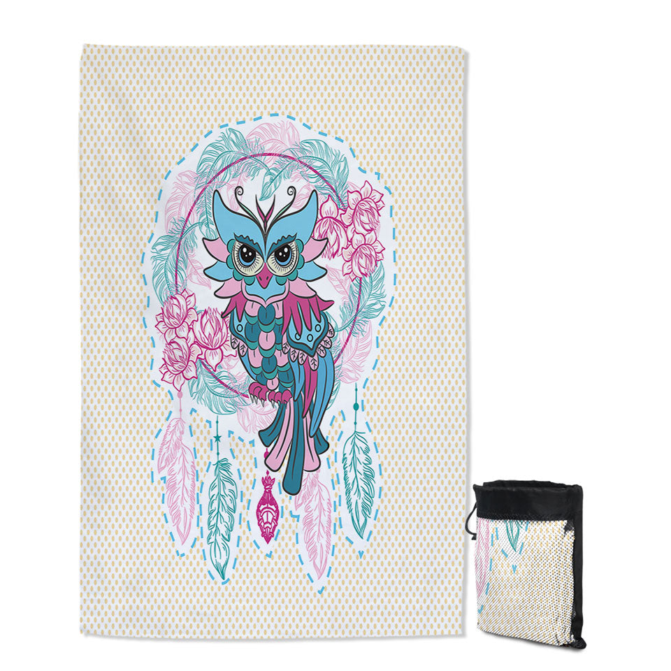 Womens Beach Towel Dream Catcher and Graceful Lady Owl