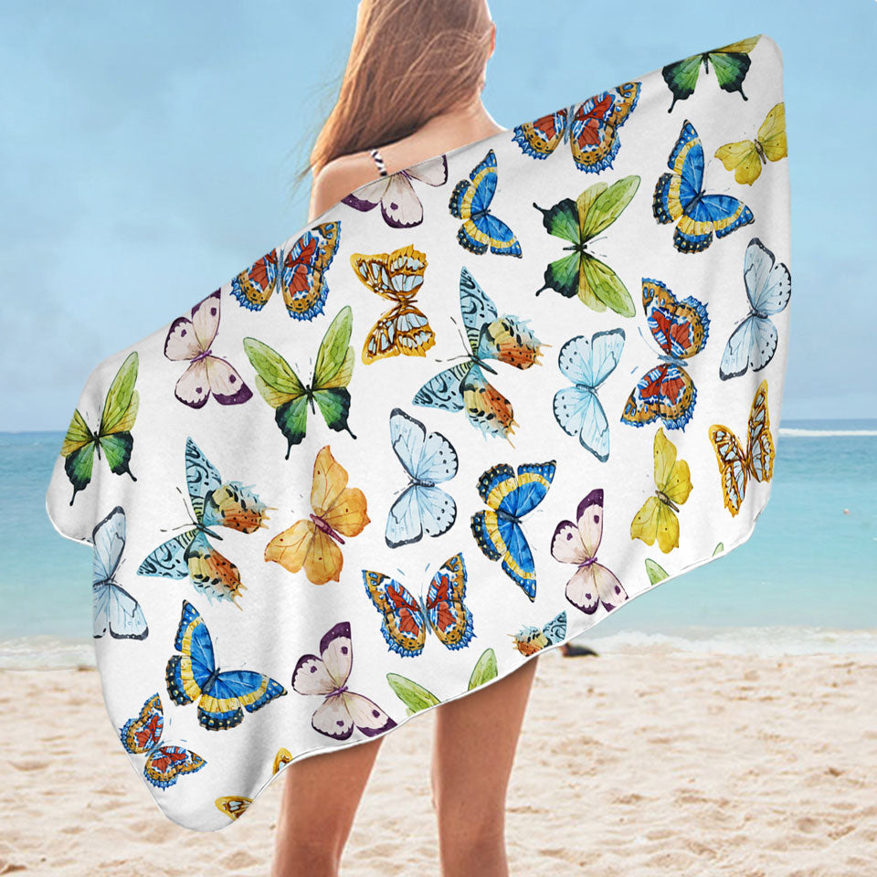 Womens Beach Towel Multi Pattern and Colors Butterflies