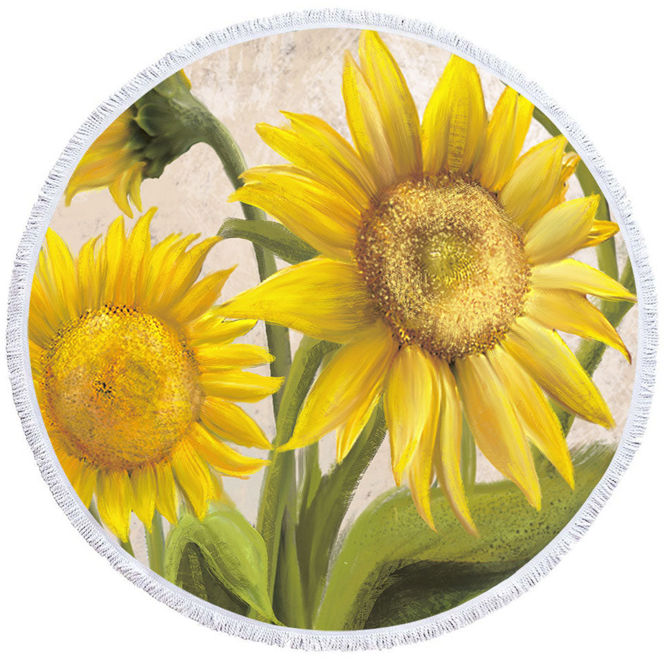 Womens Beach Towel with Sunflowers Art Beautiful Yellow Flowers