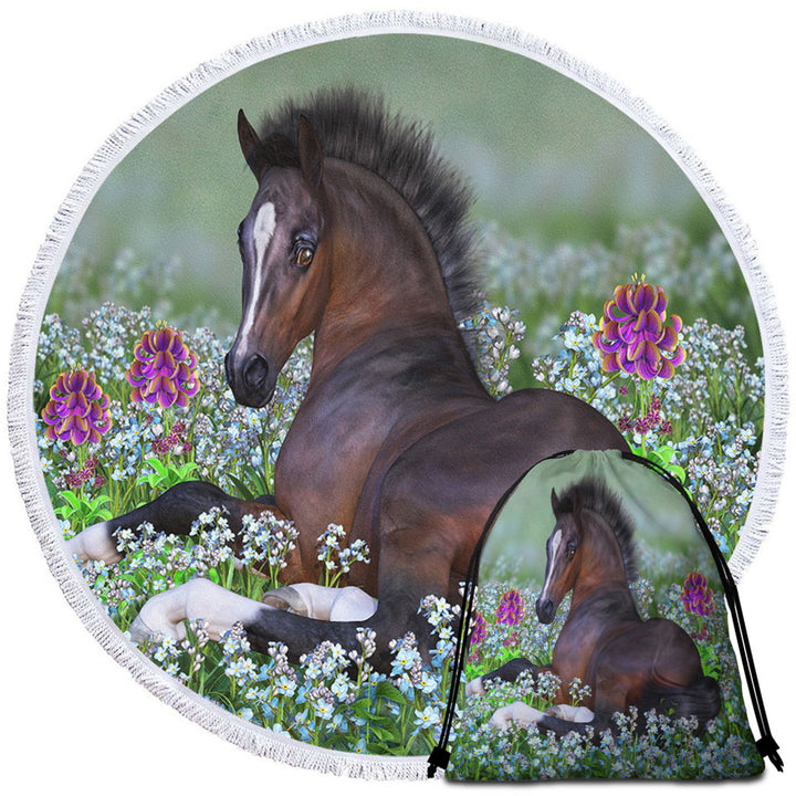 Womens Beach Towels Stunning Horse Art Foal and Flowers