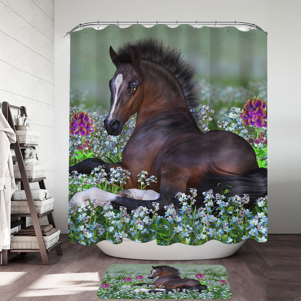 Womens Shower Curtains Stunning Horse Art Foal and Flowers