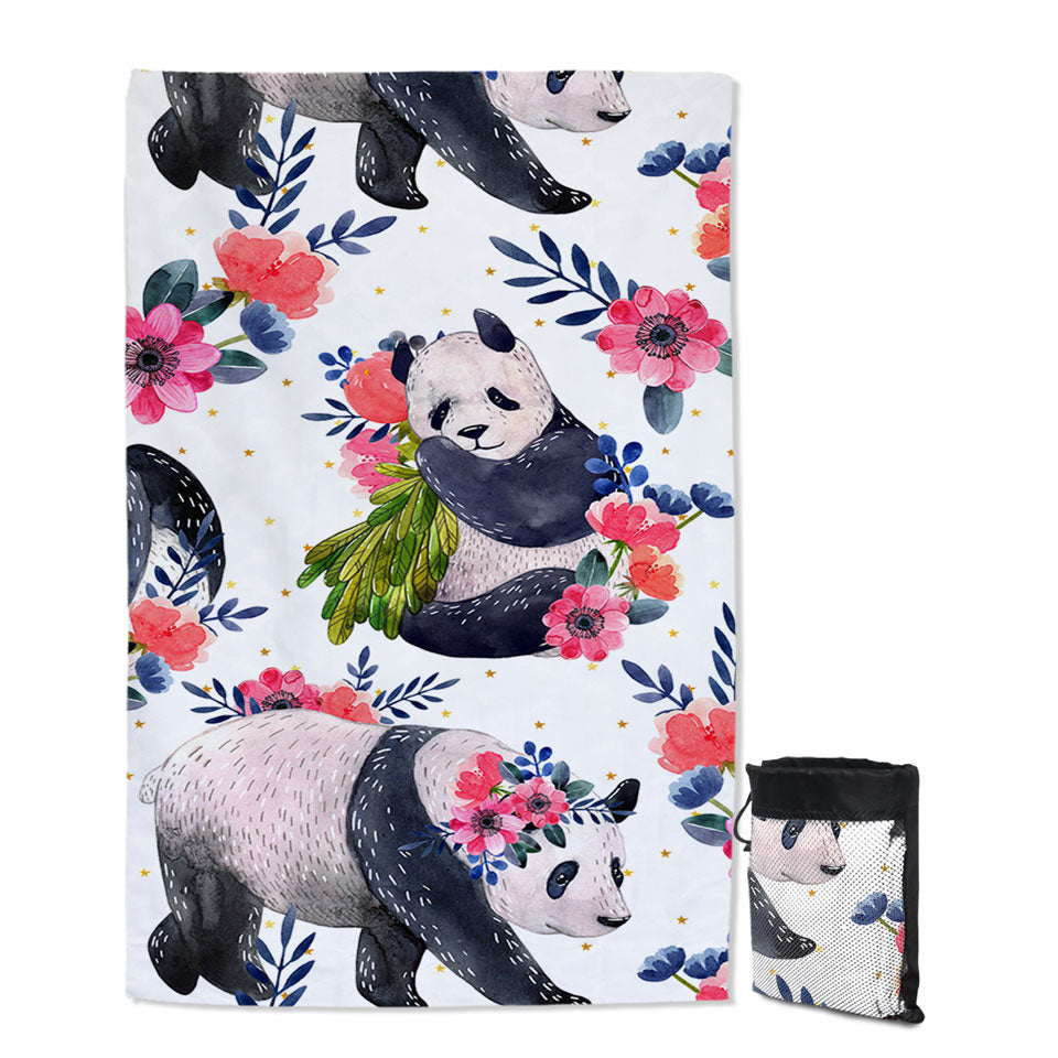 Womens Thin Beach Towel with Floral Pandas