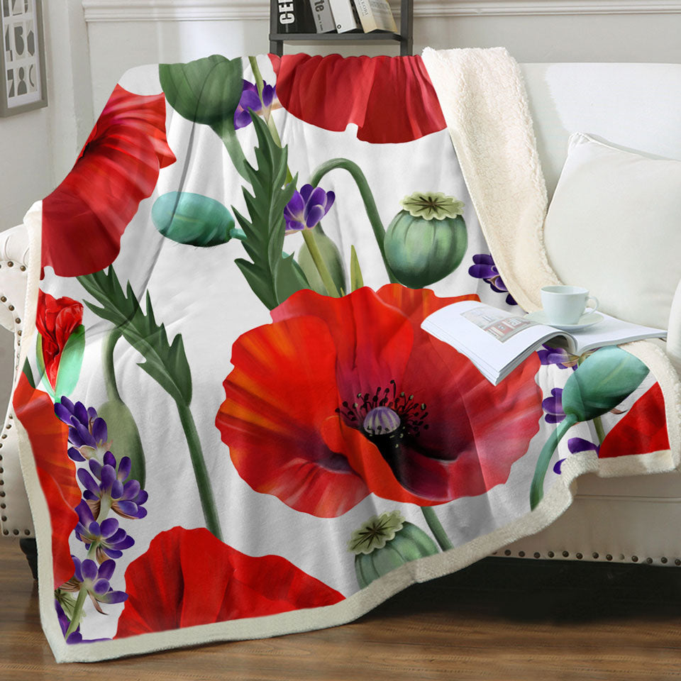 Womens Throws with Purple Lavender and Red Poppy Flowers