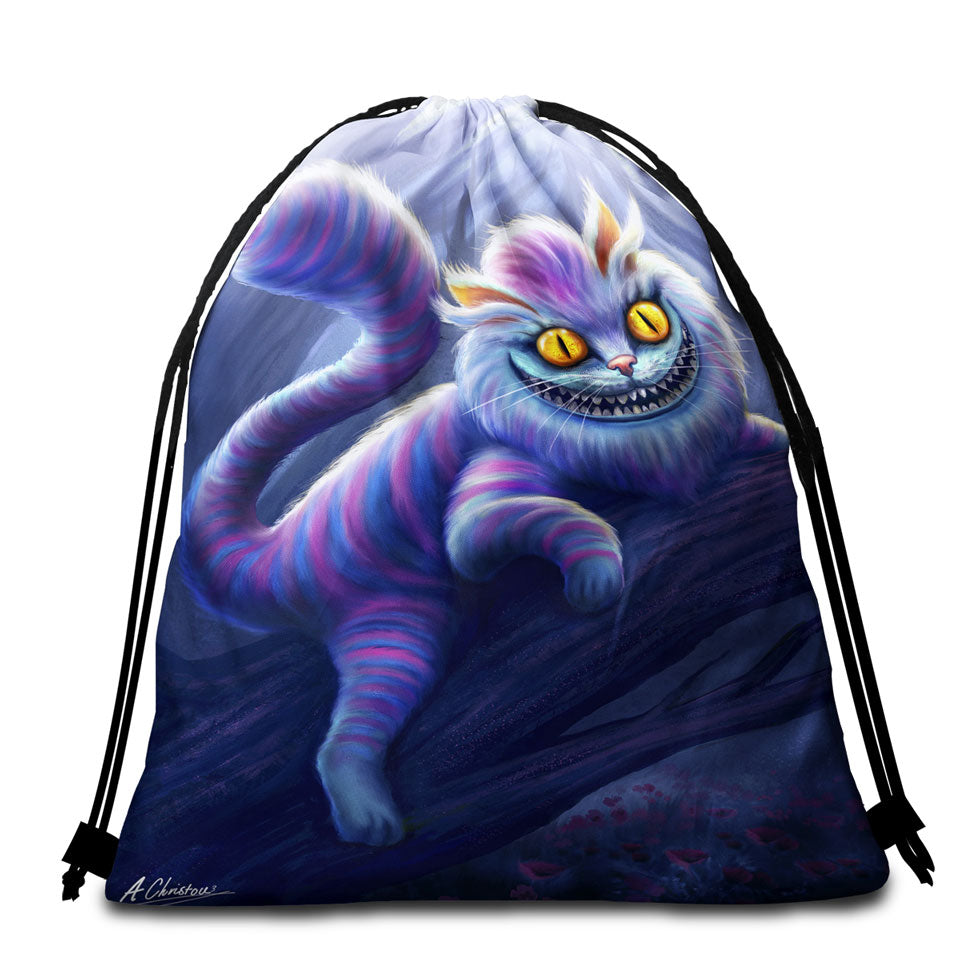 Wonderland Purple Cat Beach Towel Bags