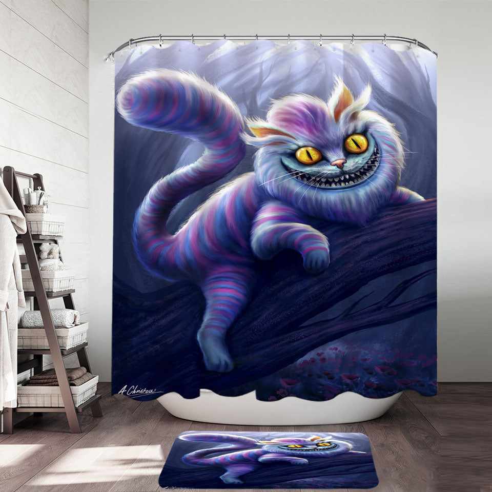 Wonderland Purple Cat Shower Curtains