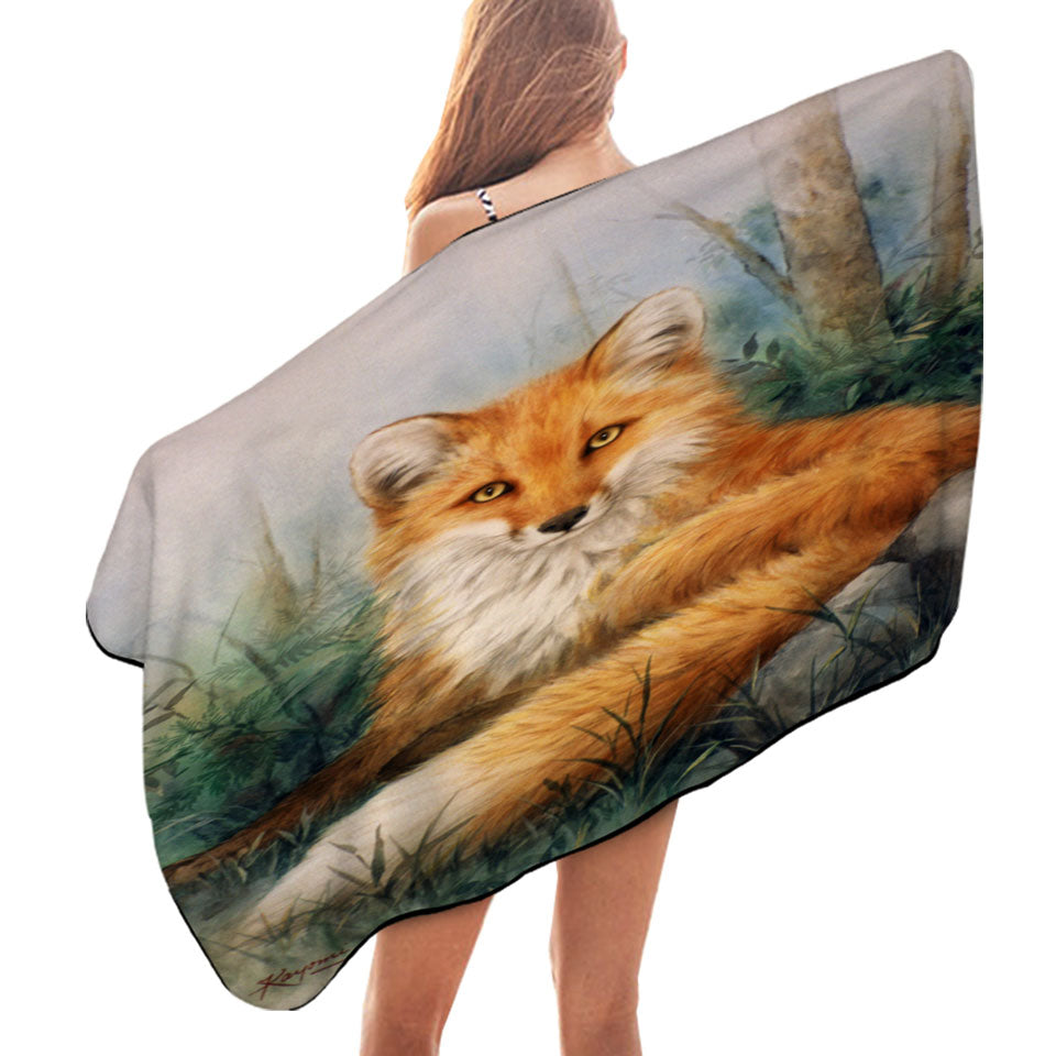Wood and Beauty Fox Art Painting Beach Towels
