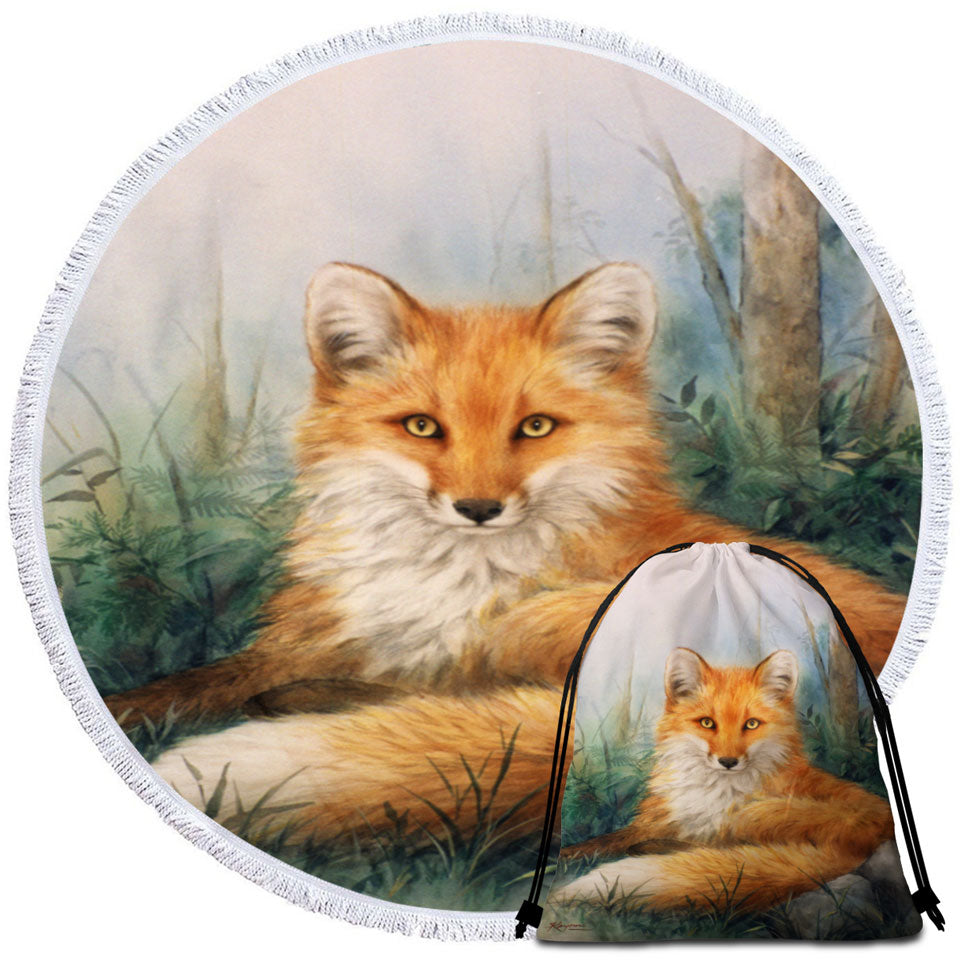 Wood and Beauty Fox Art Painting Circle Beach Towel