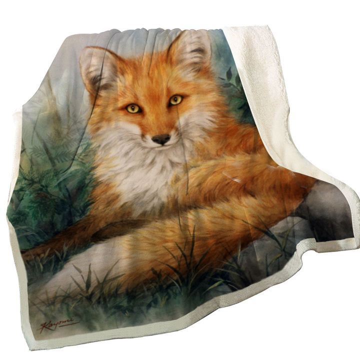 Wood and Beauty Fox Art Painting Fleece Blanket