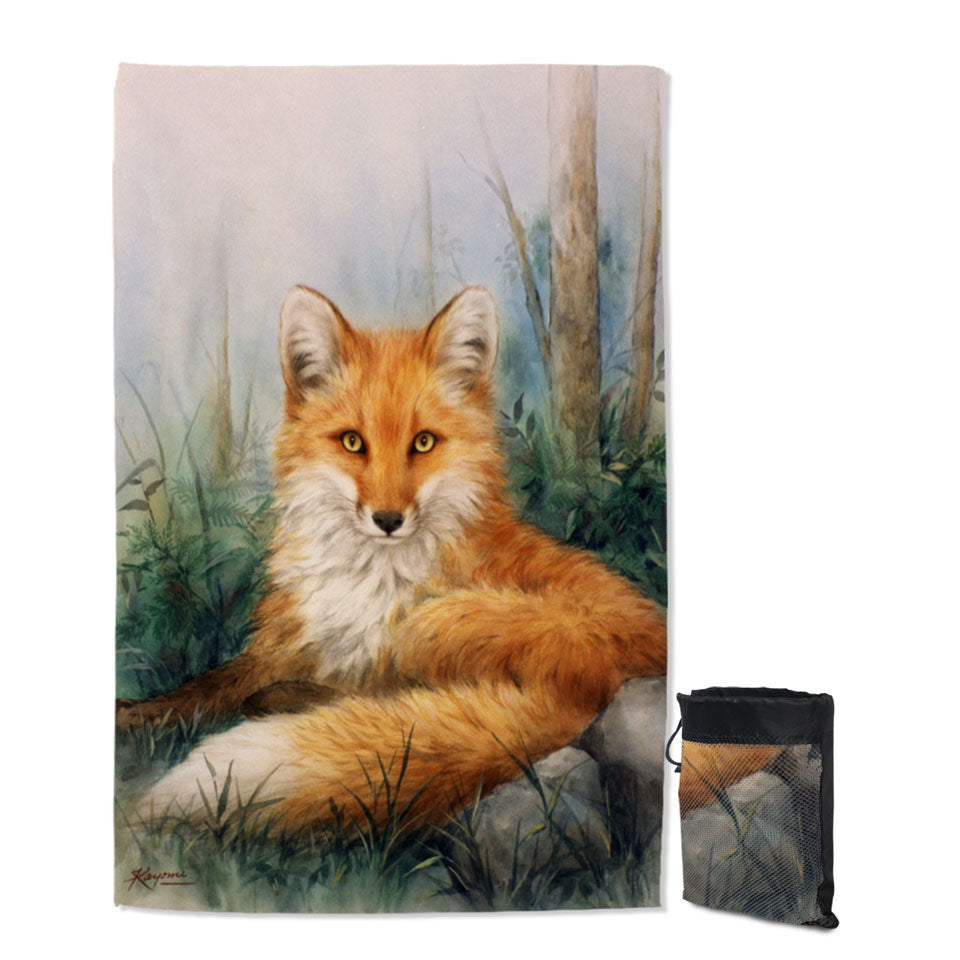 Wood and Beauty Fox Art Painting Lightweight Beach Towel