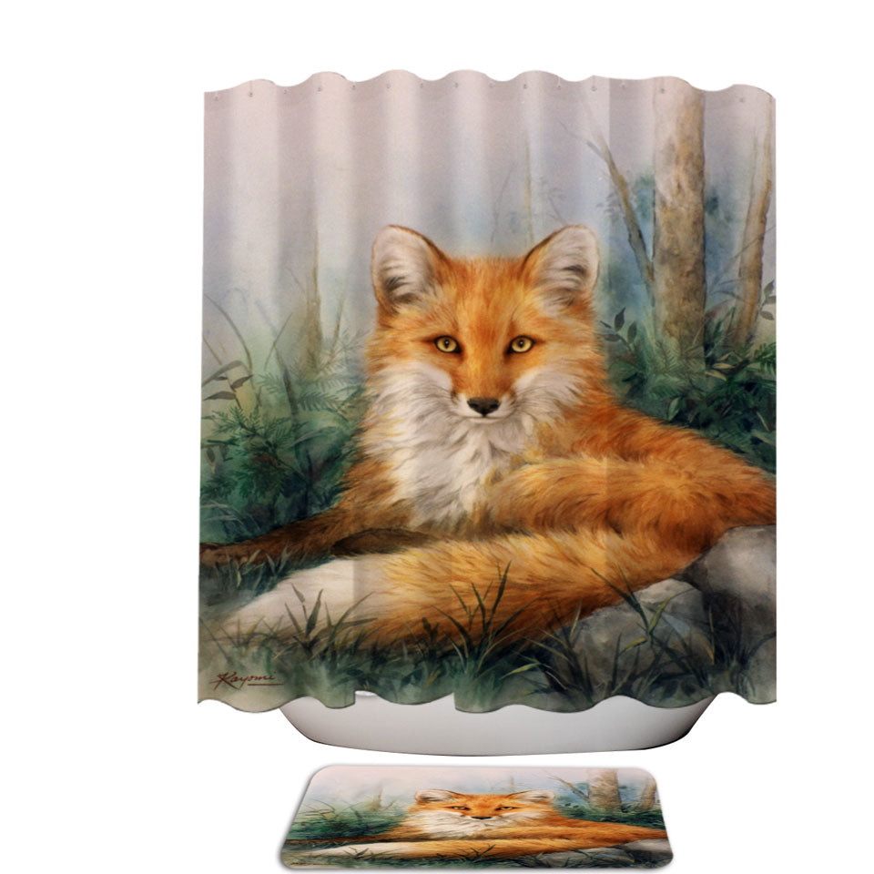 Wood and Beauty Fox Art Painting Shower Curtain