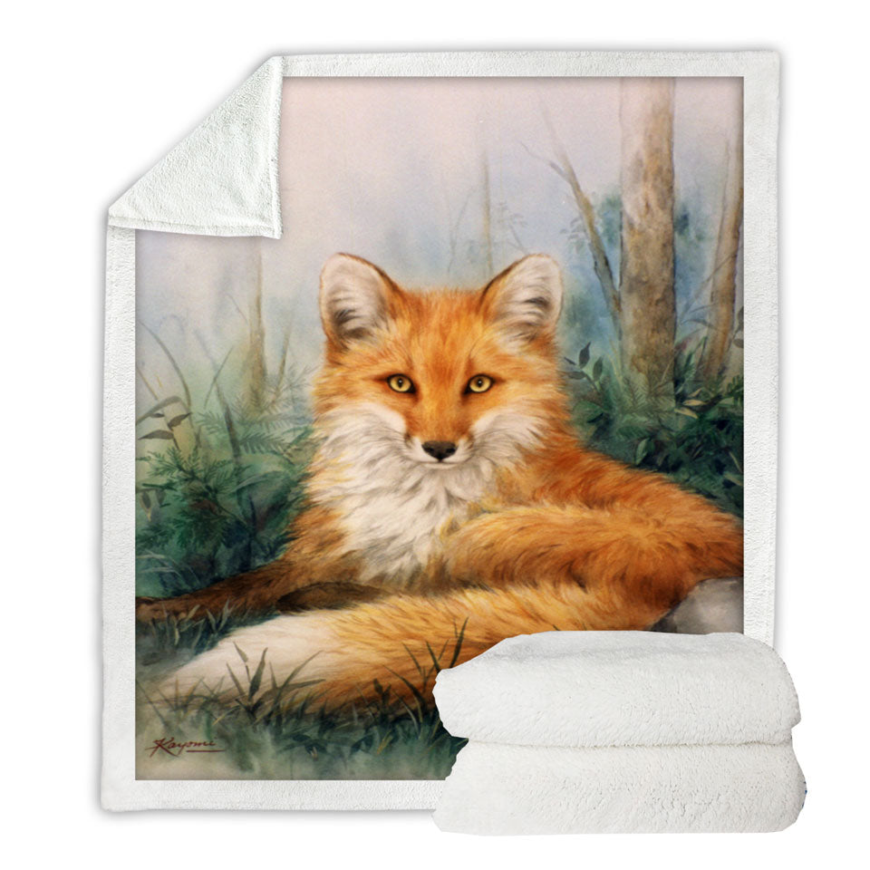 Wood and Beauty Fox Art Painting Throw Blanket
