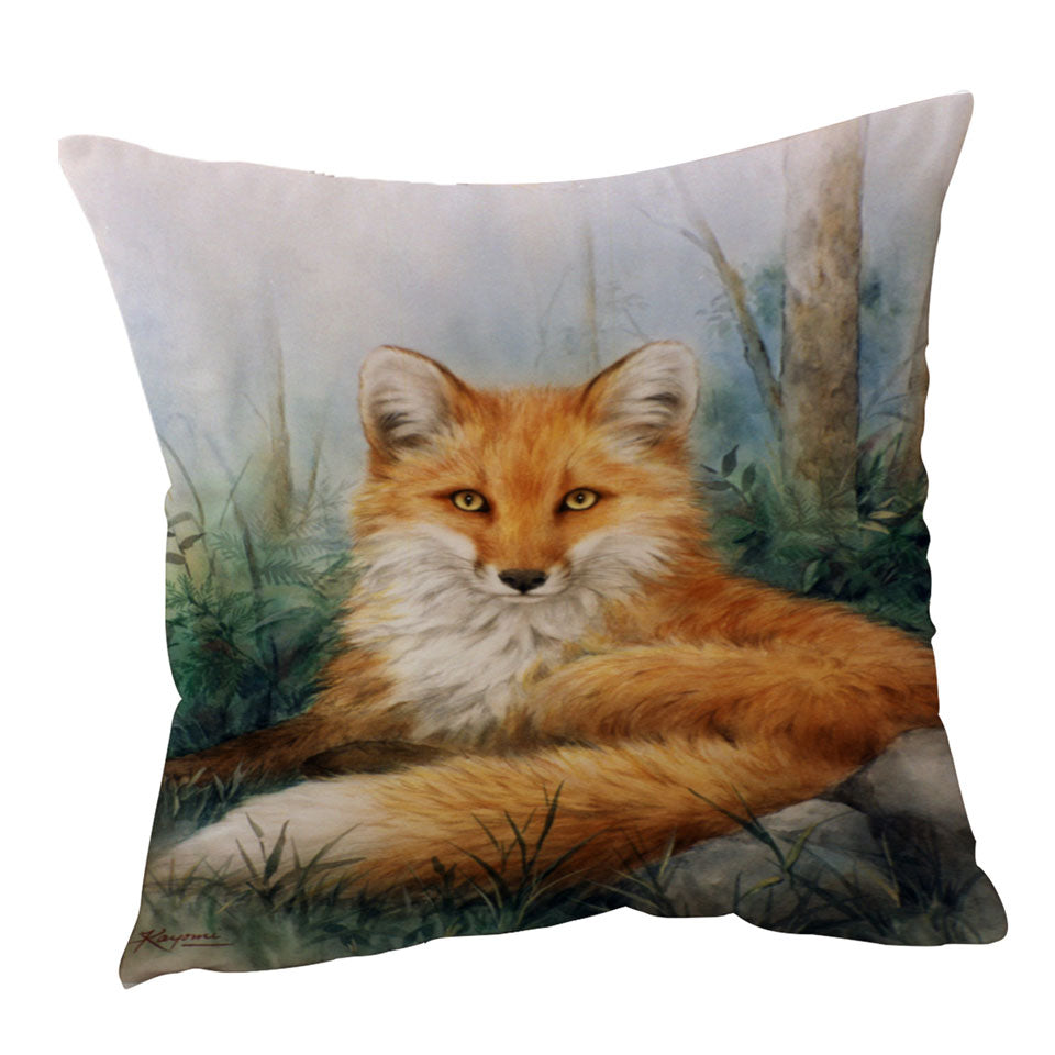 Wood and Beauty Fox Art Painting Throw Pillow