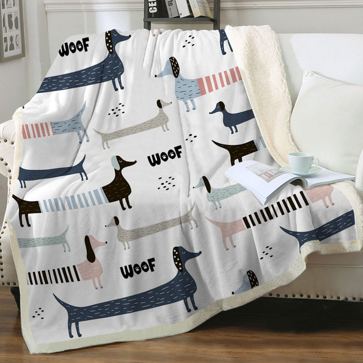 Woof Dachshund Throw Blankets