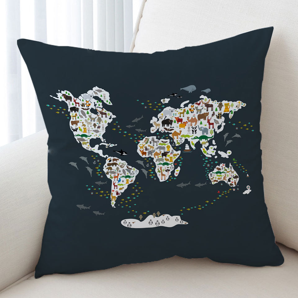 World Map Cushion Covers for Children with Animals
