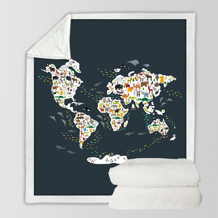 World Map Throws for Children with Animals