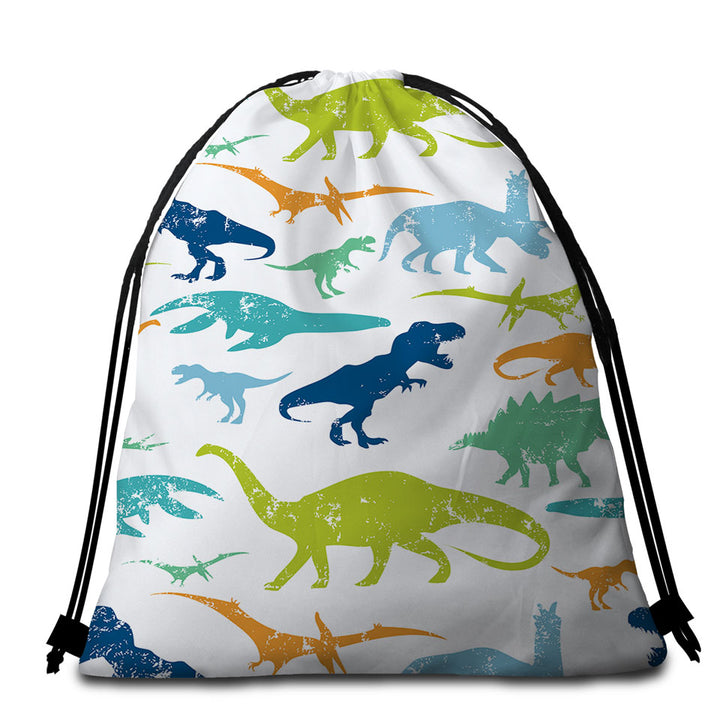 Worn Multi Colored Dinosaurs Beach Bags for Towels