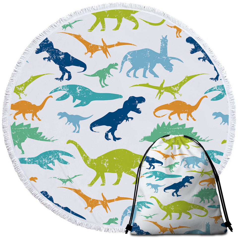 Worn Multi Colored Dinosaurs Beach Towels