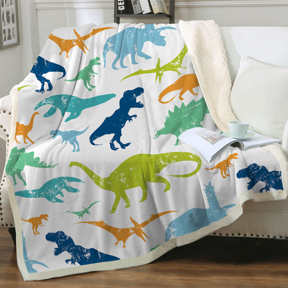 Worn Multi Colored Dinosaurs Couch Throws