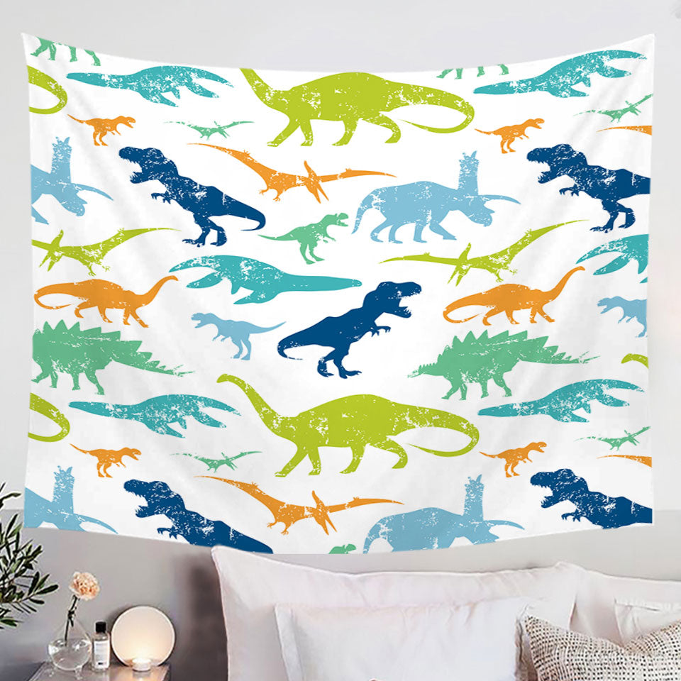 Worn Multi Colored Dinosaurs Wall Decor Tapestry
